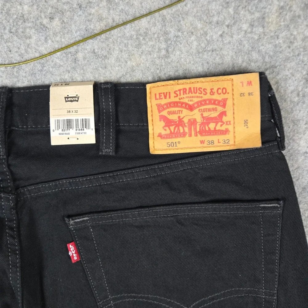 Levi's 501 Original Jeans Mens 38x32 Black Denim Straight Leg Button Fly NWT